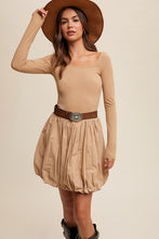 Taupe Elegant White Long-Sleeve Dress With Bubble Skirt