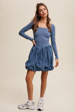 Denim Elegant White Long-Sleeve Dress With Bubble Skirt