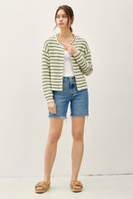 Sage Striped Ribbed Open Cardigan