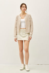 Mocha Striped Ribbed Open Cardigan