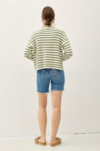 Sage Striped Ribbed Open Cardigan