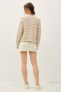 Mocha Striped Ribbed Open Cardigan