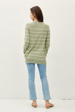 Sage Striped Cotton Slub Cardigan