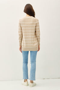 Taupe Striped Cotton Slub Cardigan