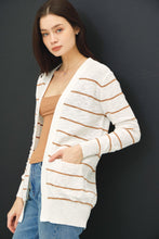 Caramel Striped Cotton Slub Cardigan