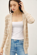 Taupe Striped Cotton Slub Cardigan