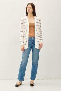 Caramel Striped Cotton Slub Cardigan