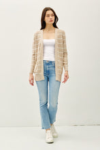 Taupe Striped Cotton Slub Cardigan