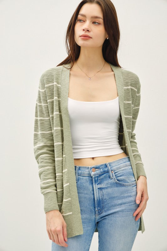 Sage Striped Cotton Slub Cardigan