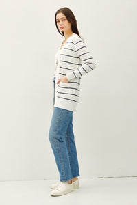 Indigo Striped Cotton Slub Cardigan