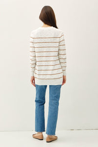 Caramel Striped Cotton Slub Cardigan