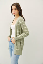 Sage Striped Cotton Slub Cardigan