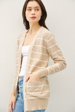 Taupe Striped Cotton Slub Cardigan