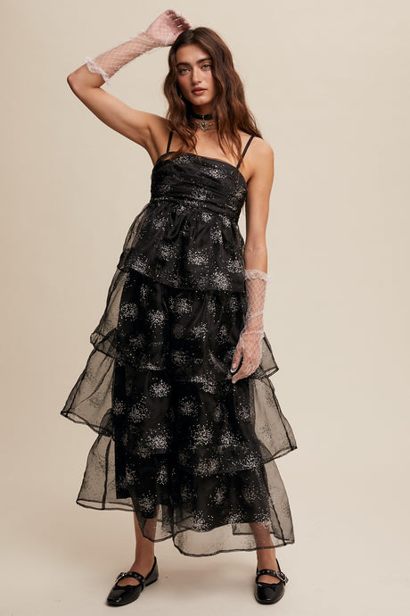 Black Layered Glitter Tulle Dress