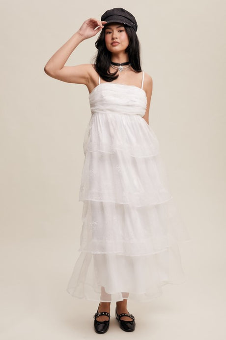 White Layered Glitter Tulle Dress