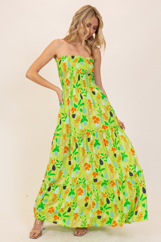 Chartreuse Combo Vibrant Print Smocked Top Sundress