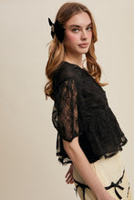 Black Floral Embroidered Sheer Peplum Blouse