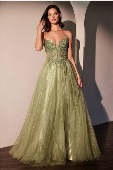 Greenery Strapless Layered Tulle A-Line Dress