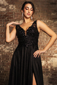 Black Sleeveless Embroidered Top Glitter Metallic Dress