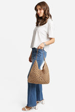 Khaki Triangular Pattern Design Straw Shoulder Bag