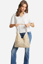 Beige Triangular Pattern Design Straw Shoulder Bag