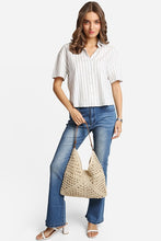 Beige Triangular Pattern Design Straw Shoulder Bag