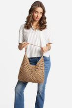 Khaki Triangular Pattern Design Straw Shoulder Bag