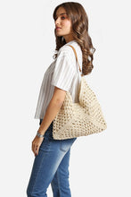 Beige Triangular Pattern Design Straw Shoulder Bag