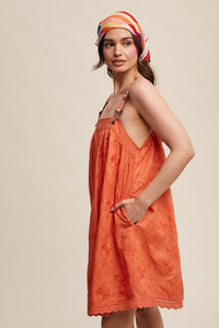 Coral Romantic Embroidered Overall Dress