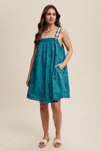 Teal Green Romantic Embroidered Overall Dress