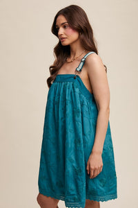 Teal Green Romantic Embroidered Overall Dress