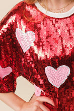 Red/Pink VALENTINES DAY Heart Print Sequin Tunic Top