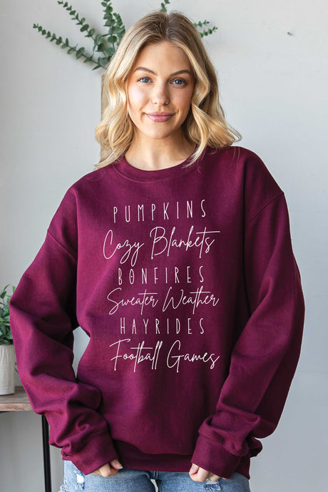 Burgundy-White Ink Fall Favorites Graphic Sweatshirt