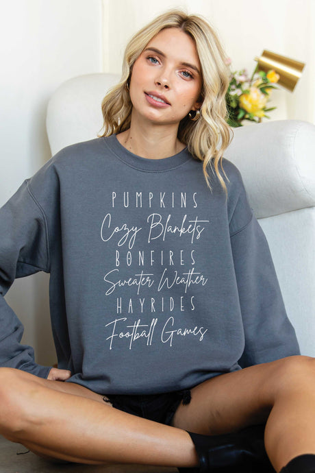 Charcoal-White Ink Fall Favorites Graphic Sweatshirt