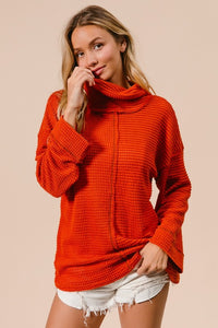 Rust Popcorn Waffle Turtle Neck Top