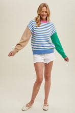 Blue/White Colorblock Striped Sweater