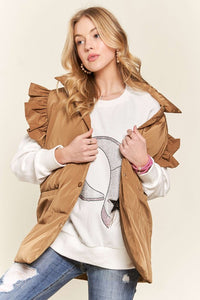 Camel Ruffle Sleeve Down Vest