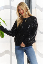 Black Sequins Accent Sweater Top