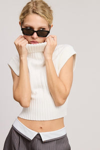 Snow Soft Ribbed High Neck Crop Sweater Top