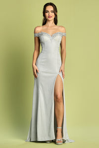 Silver Sweetheart High Slit Prom Gown