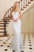 Silver Embroidered Metallic Glitter Sleeveless Gown