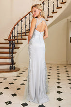 Silver Embroidered Metallic Glitter Sleeveless Gown