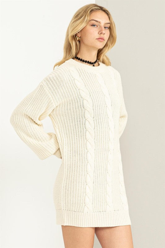 Cream cable knit hot sale sweater dress