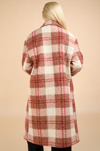 Rose Mix Oversized Plaid Soft Fuzzy Button Down Long Coat