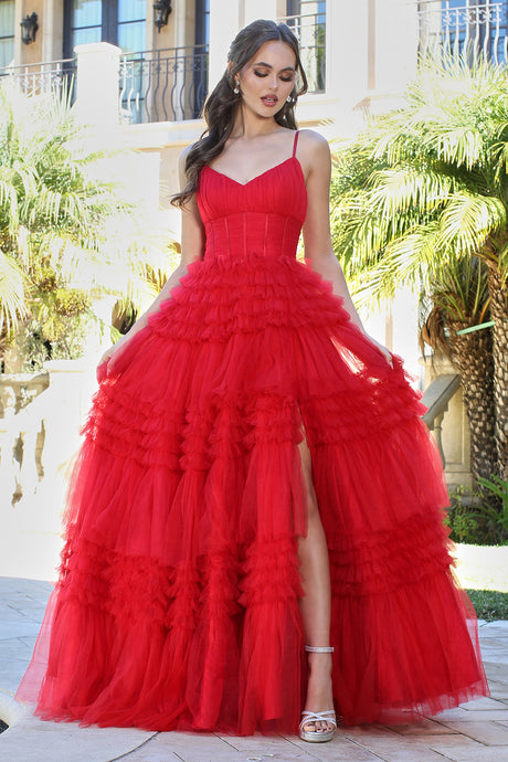 Red V-Neck Prom Dresses