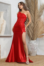 Red Off-Shoulder Embroidered Slit Evening Dress