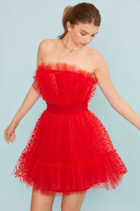 Red Ruffle Heart Organza Mini Dress