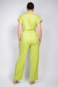 Citrus Belted Button-Down Linen Jumpsuit