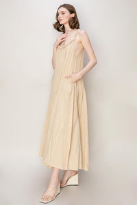 Beige Love Frill A-Line Maxi Dress