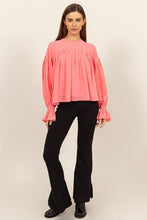 Sugar Coral Flowy Blouse With Gathered Cuffs